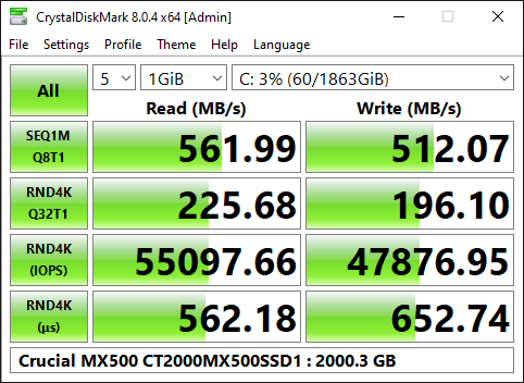 MX500 Speed Test
